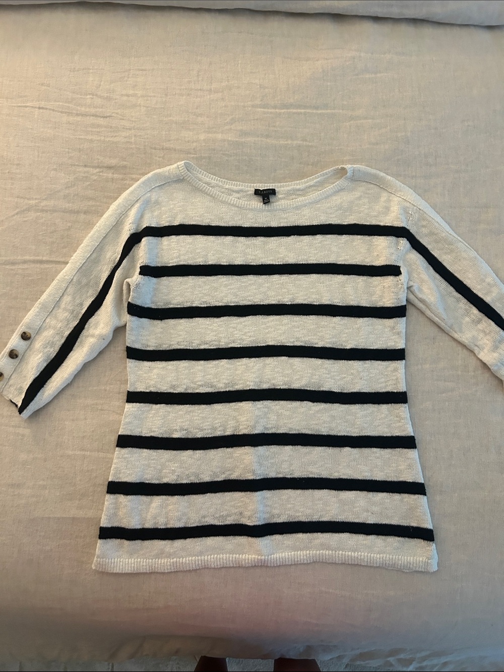 Talbots Cream and Black Striped Boatneck Sweater